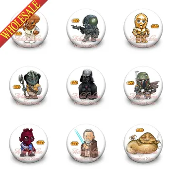 

High Quality 18pcs Star War 1.2 inches & 30mm Tin Buttons Pins Badges Brooches Round Badges collection Kid's Christmas Gift