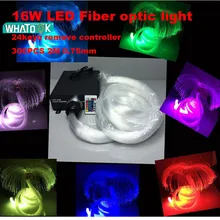16 W RGBW 0,75 мм* 300 шт х 2 м светодиодный волоконно-оптических свет звезды потолок комплект оптическое освещение+ RF 24key удаленного двигателя+ 5 кристалл