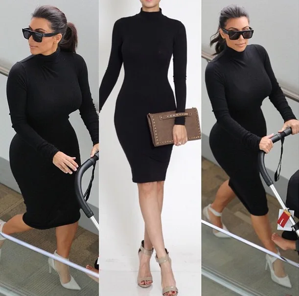 Aliexpress clothing 2015 summer style in women s Kim Kardashian large size turtleneck sexy bodycon slim summer dress vestido