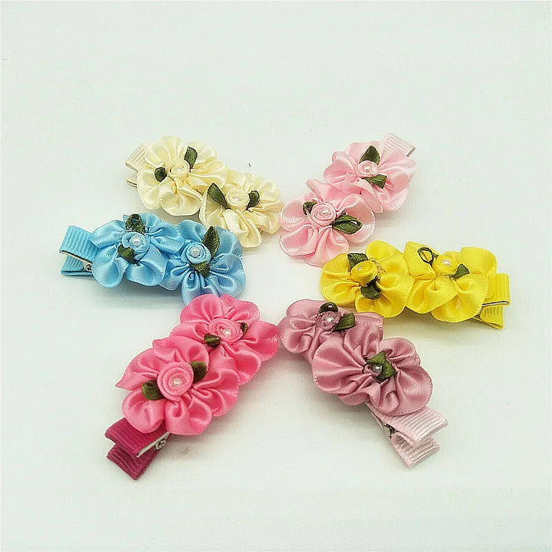 3pcs New Colorful Kids Ribbon Rose Flower Hair pin Accessories Prom