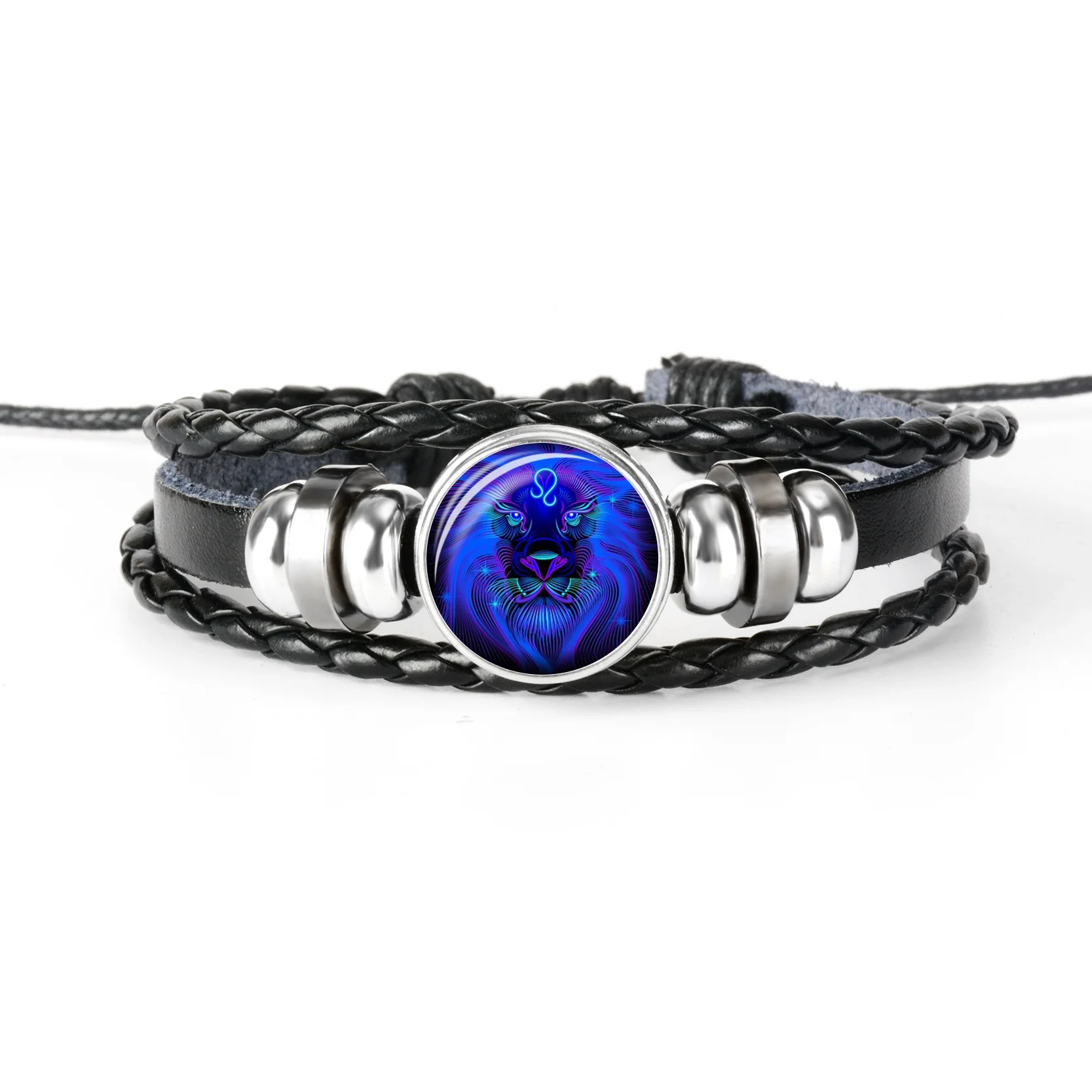 Women's Zodiac Sign Braided Leather Bracelet Product Show Leo