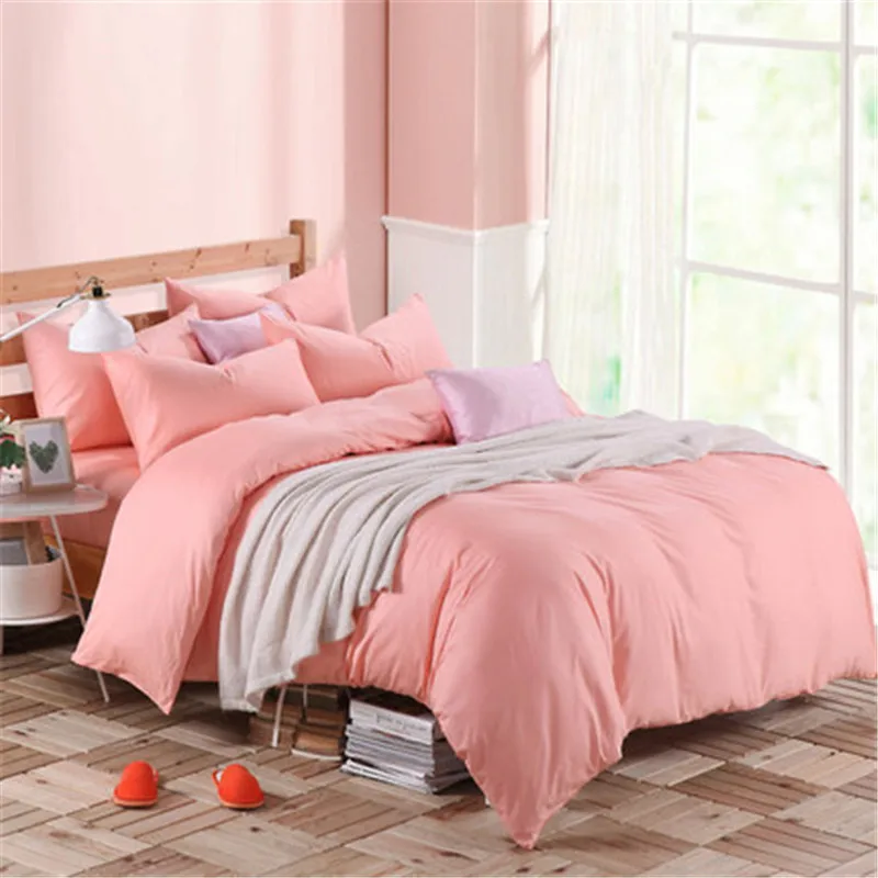 Free Shipping 4PCS Bed Sets Plain Double Bedding Sets Full Super King Size AB Side Bed linen