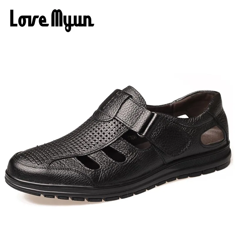 

Genuine Leather Mens Summer Sandals Men Soft Leather Casual Shoes Fashion Flat Beach Shoes Man Outdoor Slippers Breathable FF-34