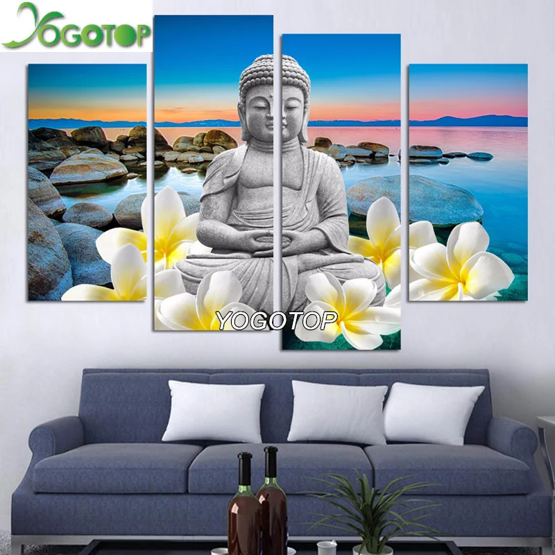 

YOGOTOP Diy Diamond Painting Cross Stitch Flower Buddha Needlework Home Decorative Full Square Diamond Embroidery 4pcs/set VS420