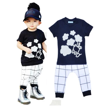 

High Quality Summer Kids Girl Clothes Set Cartoon Flower Stripe T Shirt+Plaid Pants 2pcs Set Brand Baby Boy Casual Clothes Set