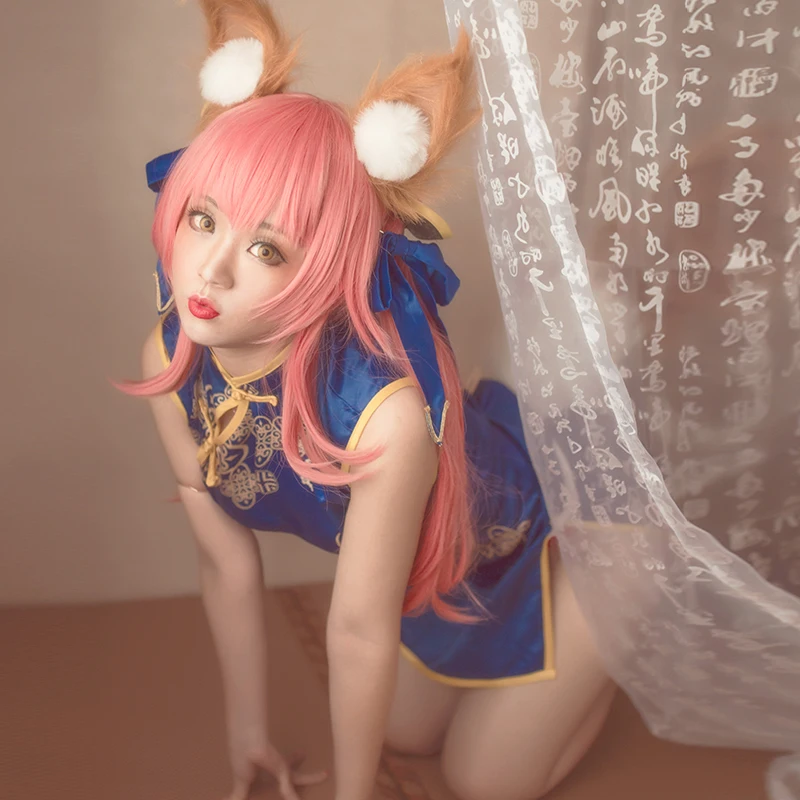 Mae FGO косплей аниме Fate/Grand Order Tamamo No Mae костюм-Чонсам для косплея синее платье женские костюмы на Хэллоуин для женщин