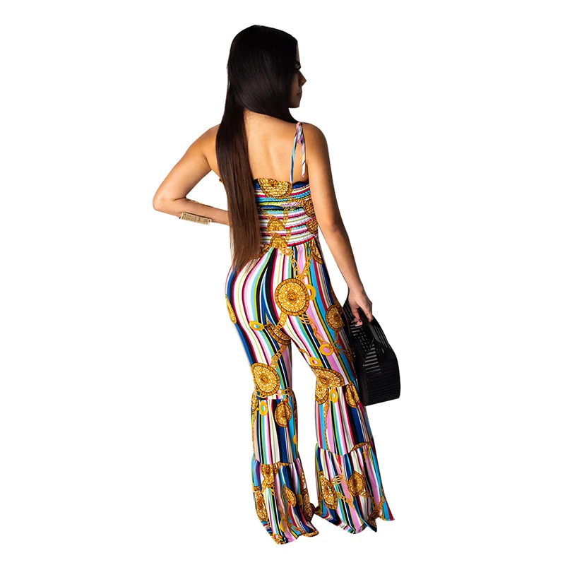 Echoine Spaghetti Straps Jumpsuit Colorful Striped Boot Cut Pants Playsuit Rompers Womens Jumpsuit Overalls Plus Size 2XL Echoine Spaghetti Straps Jumpsuit Colorful Striped Boot Cut Pants Playsuit Rompers Womens Jumpsuit Overalls Plus Size 2XL