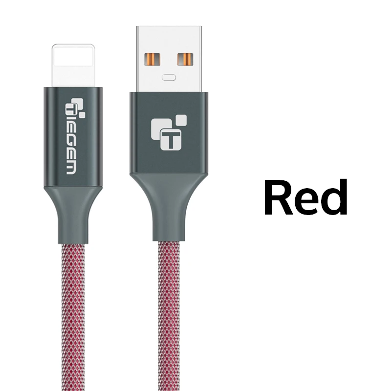 TIEGEM 2A USB Зарядное устройство кабель для iphone 5 5s 6 8 7 Plus X iOS 9 10 1/2/3 м нейлоновый быстрой зарядки Кабели для ipad аксессуары для мобильных телефонов - Цвет: Красный