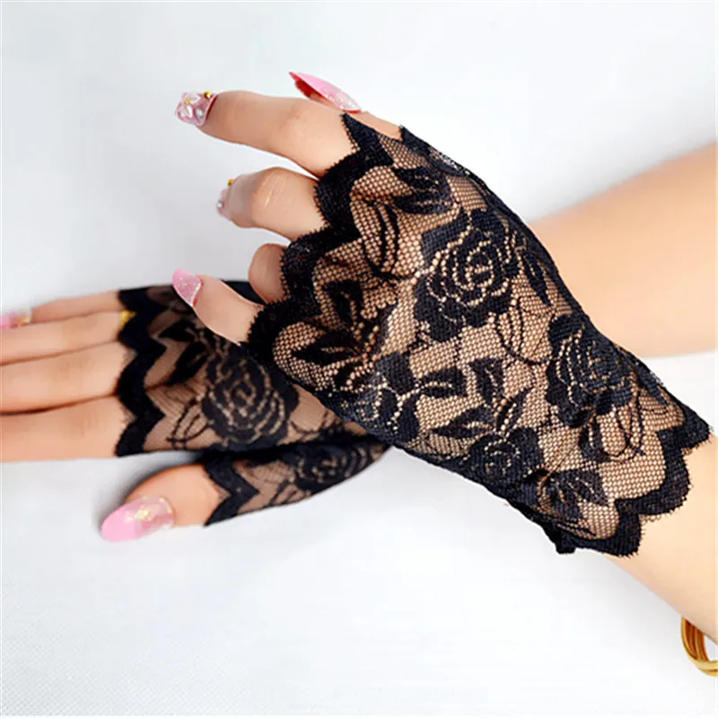 

Sexy Lace Pattern Gloves Women Half Finger Cycling Gloves Lady Sun Protection Fishnet Fingerless Mittens Guantes Female Girl
