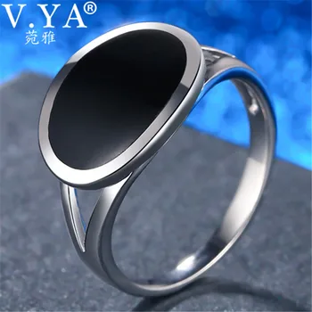 

V.YA 100% 925 Sterling Silver Oval Black Stone Rings Vintage Wedding Bands Engagement Ring for Women Bague Argent High Quality