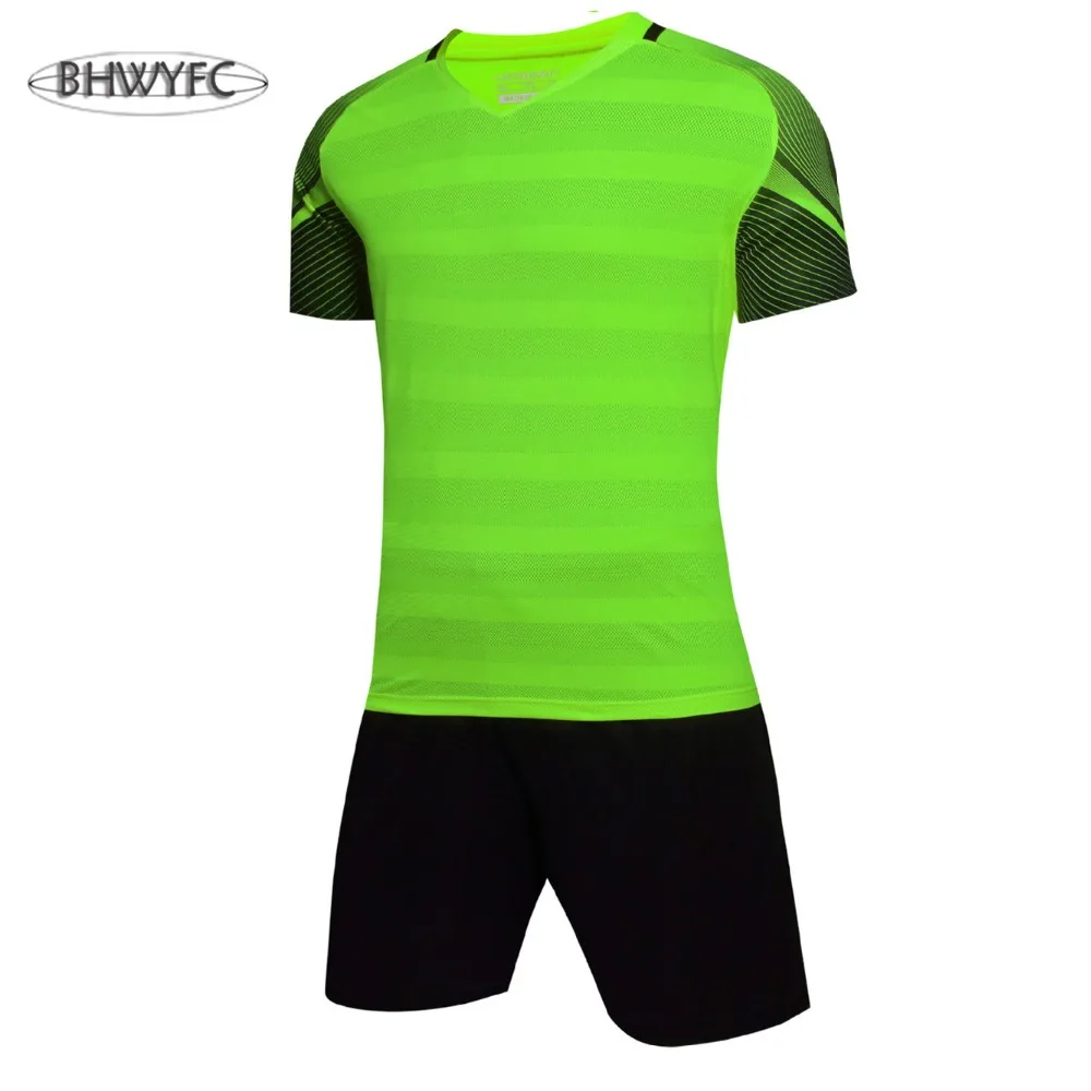 

BHWYFC Men's Soccer Jerseys 2017 Summer Short Sleeve Striped Training Set Uniform Plain Football Suits Customize Logo Name Adult