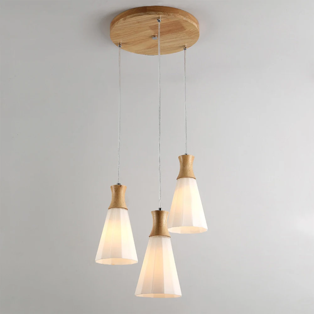 

European /Japanese Glass Led Chandelier Lighting Modern Wood Hanging Light Fixtures E27 for Living Room Kitchen Dining Room Hall