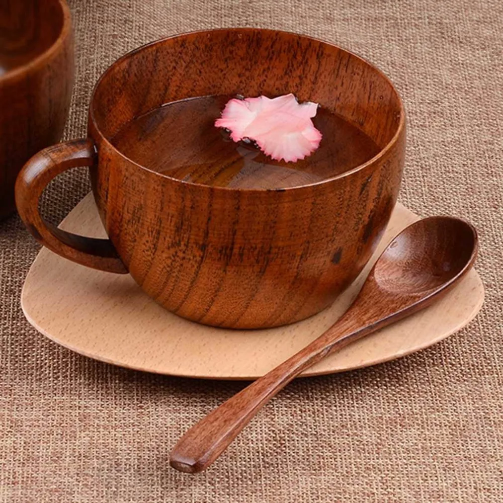 

260ml / 8.8 oz Natural Jujube Bar Wooden Cups Mugs With Handgrip Coffee Tea Milk Travel Wine Beer Mugs For Home Bar