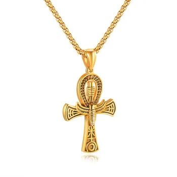 

Egyptian retro cross pendant necklace High quality men's classic titanium steel necklace Jewelry gift 3-GX1455