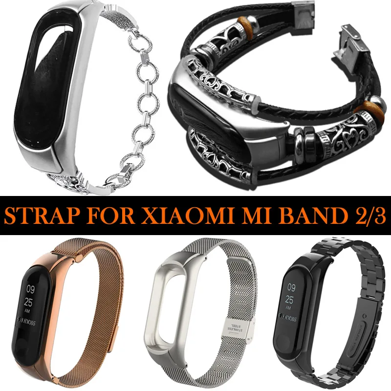 Металлический кожаный браслет Miband 3 для Xiaomi Mi Band ремешок часов 2 Correa MiBand 2|Ремешки