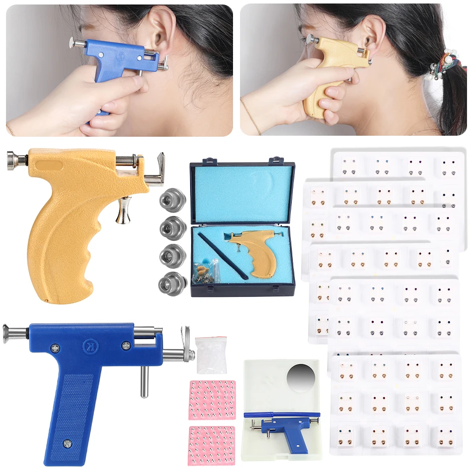 Hs Professional Piercing Gun Tools Kit Ear Stud Gold Earring Ear Nose