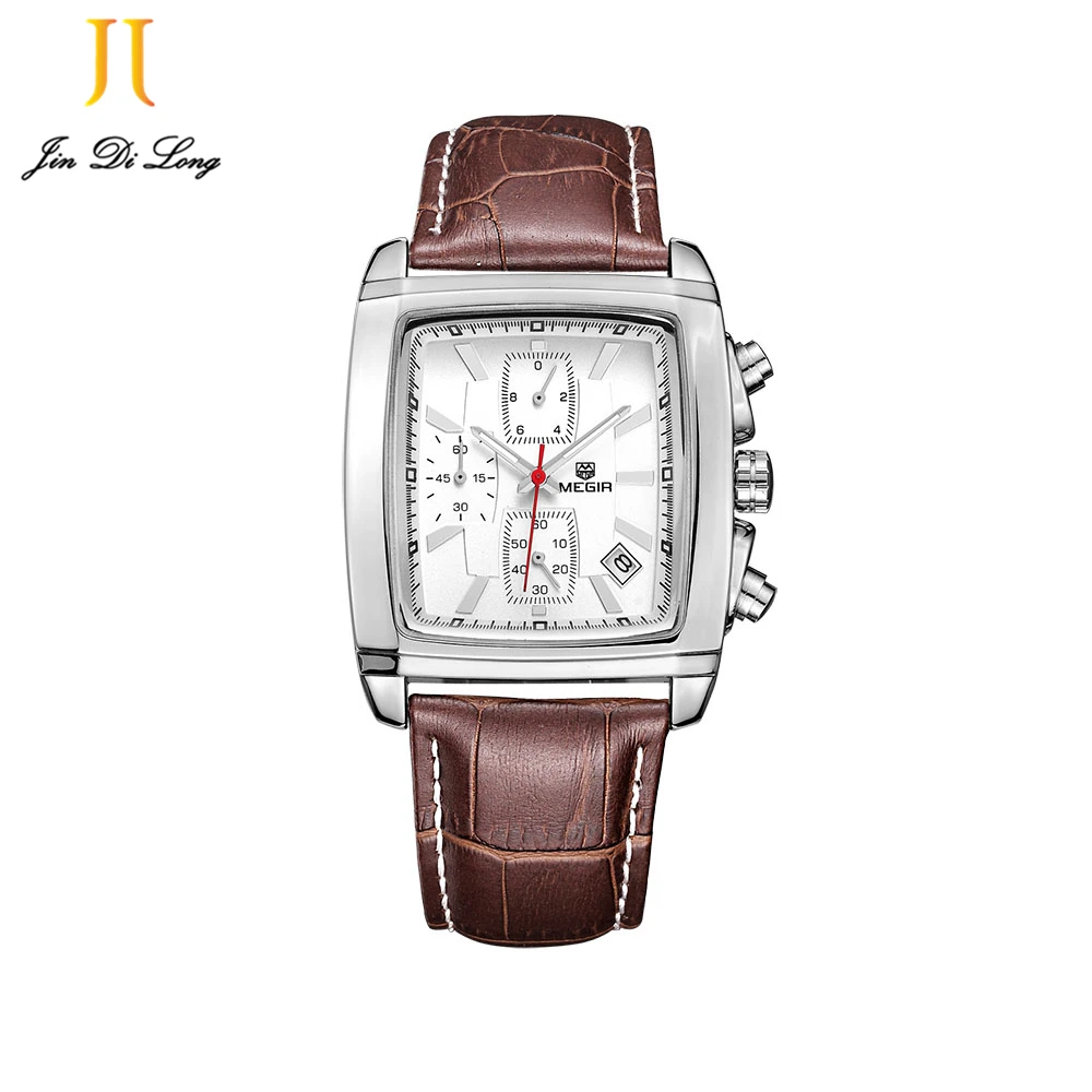 

Luxury Quartz Men Watch Genuine Leather Watches Clock Chronograph Watch for Students multi-function Square dial
