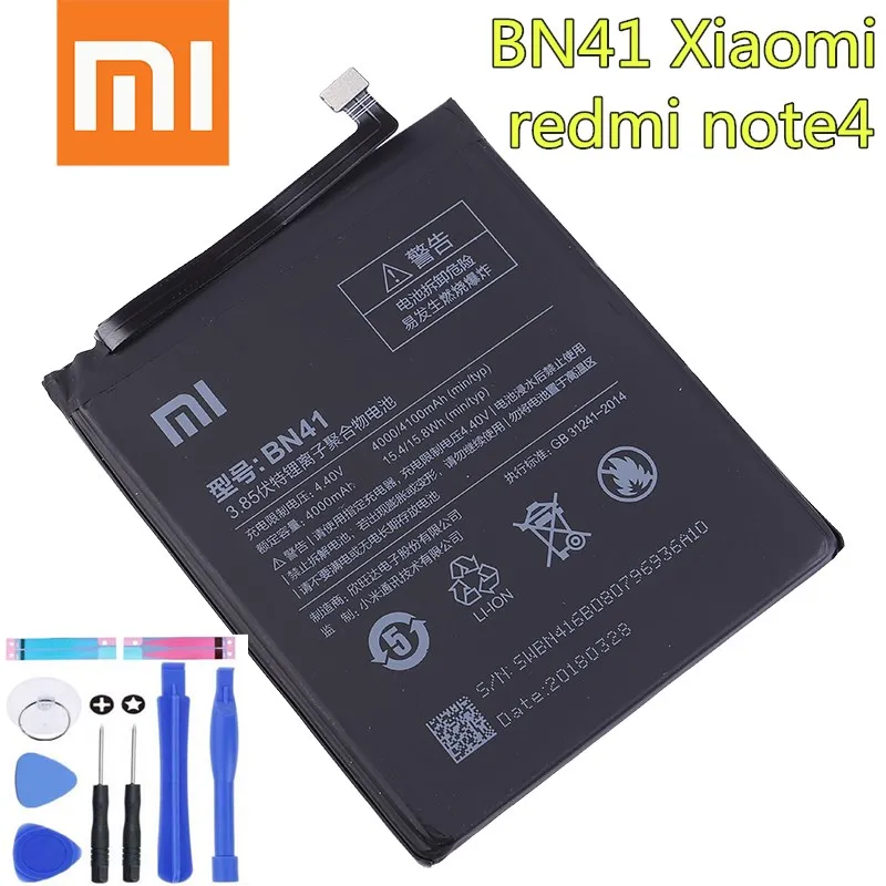 

For xiaomi Redmi Note 4 Hongmi Note4 Pro Note 4X High-end Version MTK Helio X20 4100mAh Original Replacement BN41 Battery