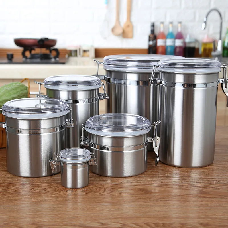 

Stainless Steel Sealed Canister Tanks Coffee Bean Sugar Tea Storage Jar Bottle Kitchen Small Size Can Pot Metal Box Bowl