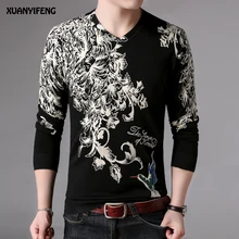 Свитер мужской брендовый Модный пуловер осенний новейший мужской свитер с v-образным вырезом свитера с птичьим принтом Трикотажные изделия с цветами