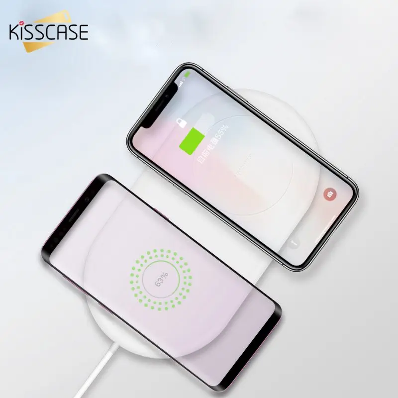 KISSCASE 2 в 1 быстрой зарядки Беспроводной Зарядное устройство для iPhone X 8 10 W с двойным
