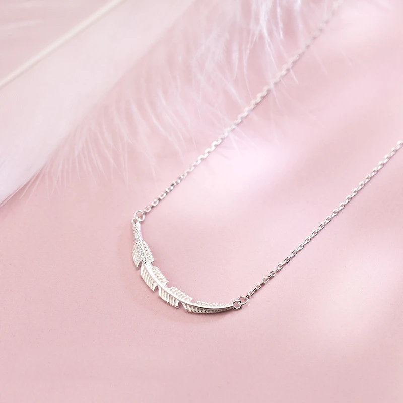 

Feather Pendants Necklace 925 Silver Choker Kolye Charm Vintage Collares Best Friend Bijoux Femme Collier Necklace Women Jewelry