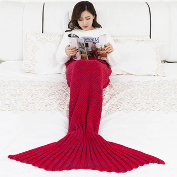 

Handmade Yarn Knitted Mermaid Tail Blanket Sleeping Bags Throw Bed Wrap Tail Gift for Kids Girls Adult 3 Size Soft Crochet