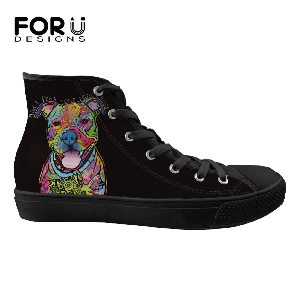 

FORUDESIGNS Flats Spring Colorful Animal Dog Cat Pattern Women Canvas High Top Shoes Woman Lace-up Comfortable Vulcanized Shoes