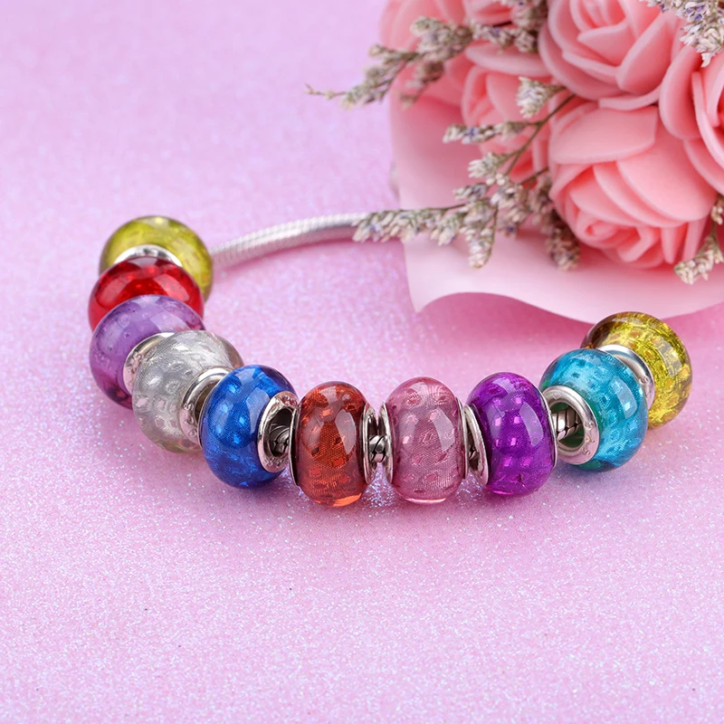 European Colorful Lampwork Glass Beads Murano Plastic Aolly Charm Fit Pandora Bracelet Bangle Women Girl DIY Jewelry Dropship