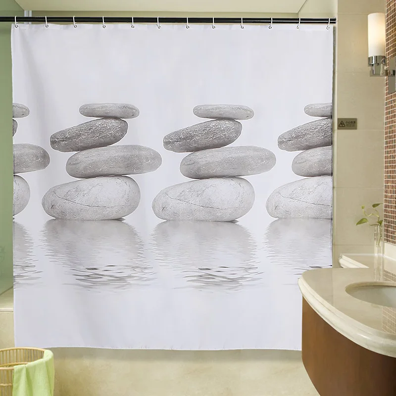 Günstig Pebble Druck Polyester Stoff Dusche Vorhang Verdicken Beschichtung Prozess Bad Produkte Mehltau Resistent Wasserdicht Bad Vorhänge