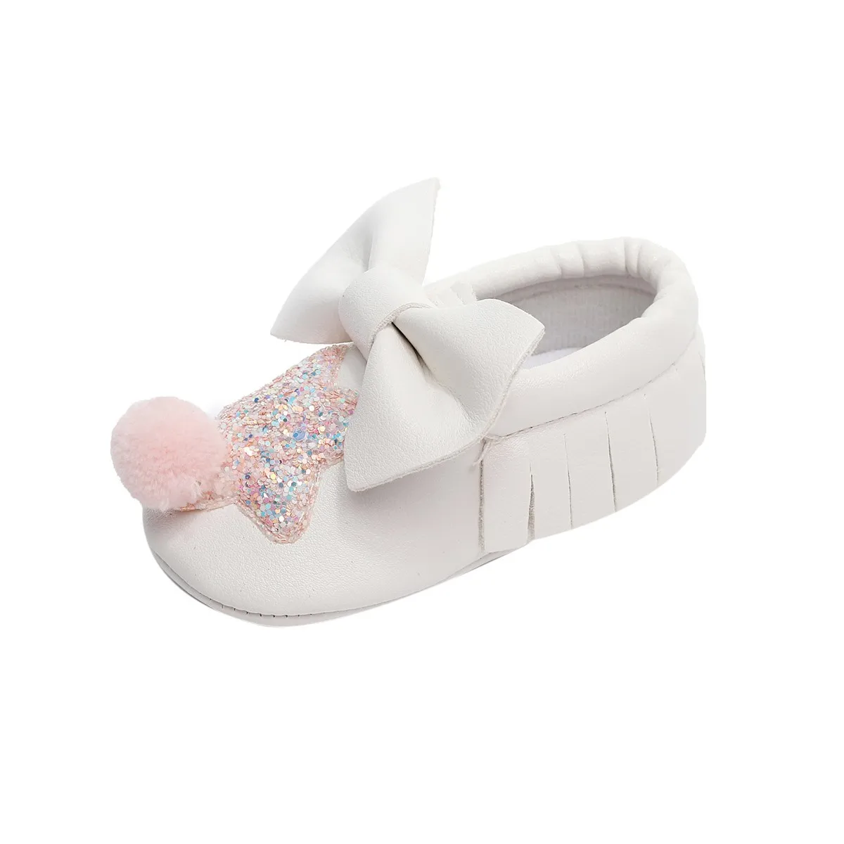

New Toddler Baby Shoes Bling Star Stars With Hairball For Boys Girls Bow-knot Anti-Slip First Walkers Soft Soled Children Shoes