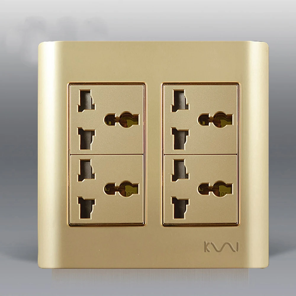 Big Panel Luxury Gold Wall Electrical Socket, Universal Power Outlet