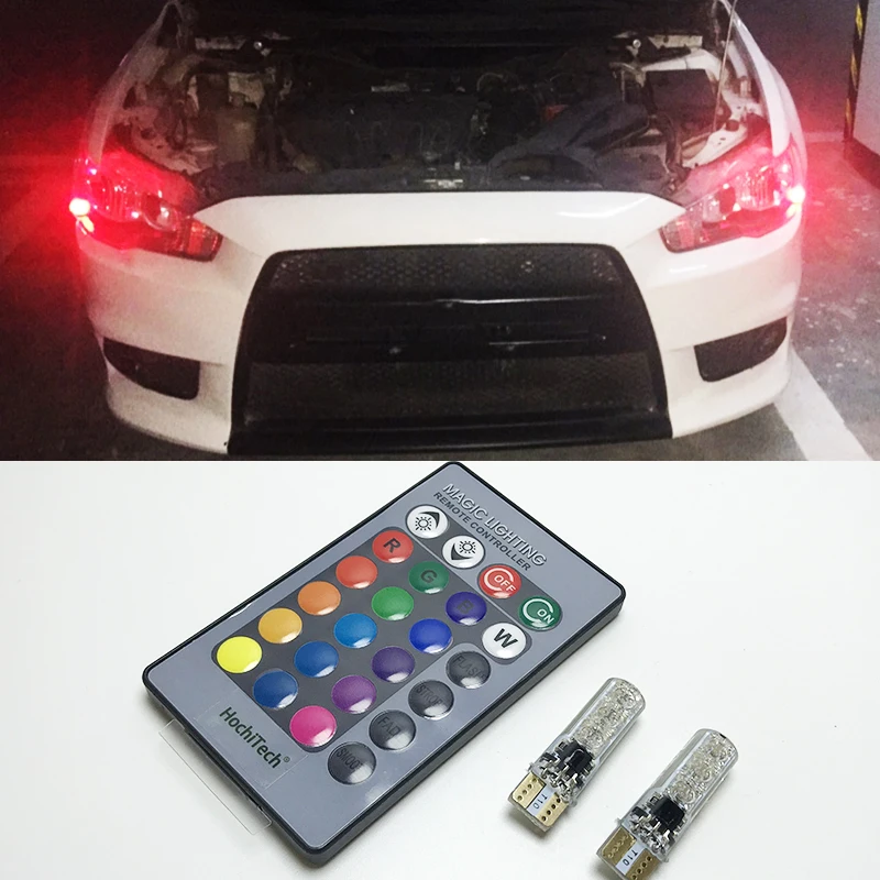 СВЕТОДИОДНЫЙ Автомобильный светильник T10 W5W 2 шт. RGB с дистанционным управлением 194