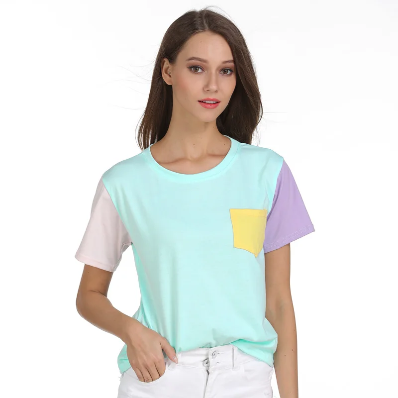 

Harajuku T-shirt Women Korean Style Casual Funny Tees Short Sleeve O-neck Color Block Patchwork Plus Size Summer Tovps