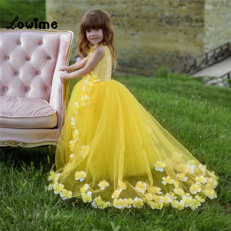 Gelbe Blume Mädchen Kleid Geburtstag Hochzeit Party Urlaub Spitze Kommunion  Kleider Nach Maß Pageant Kleider Für Mädchen Vestido|Flower Girl Dresses| -  AliExpress