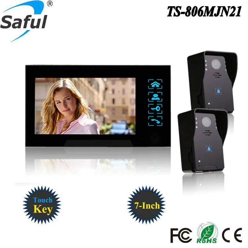 

Free shipping Saful 7" touch key wired video intercom access control system with night vision 2 outdoor rainproof station