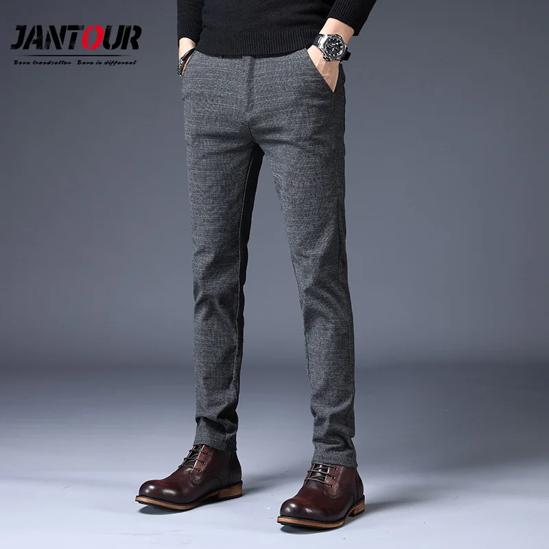 Бренд Jantour осень-зима мужские брюки повседневные мужские s деловые мужские брюки классические модные брюки средней длины прямой максимальной длины 28-38 - Цвет: gray