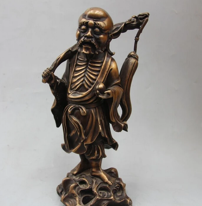 

14" Chinese China Bronze Stand Damo Bodhidharma Dharma Buddha Statue Sculpture