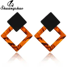 Shuangshuo 2018 Nova Tendência Da Moda Geometria do Vintage Brincos de Acrílico Brincos Do Parafuso Prisioneiro para As Mulheres Jóias Presente Brincos Partido Jóias