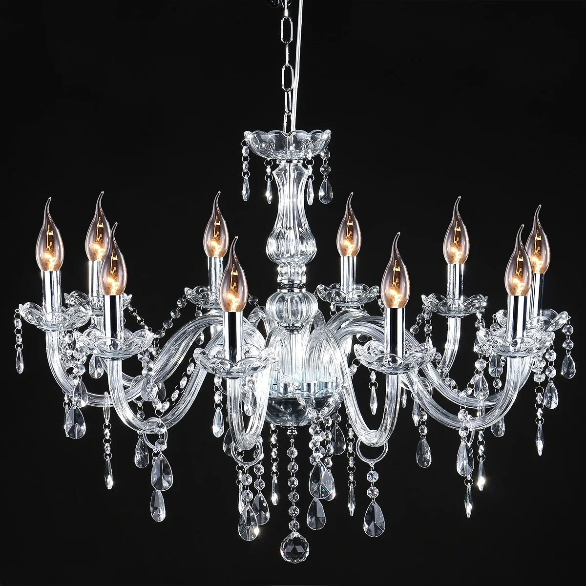 

E12 10 Heads Clear Crystal European Style Pendant Light Modern Crystal Light Fixture Dining Room