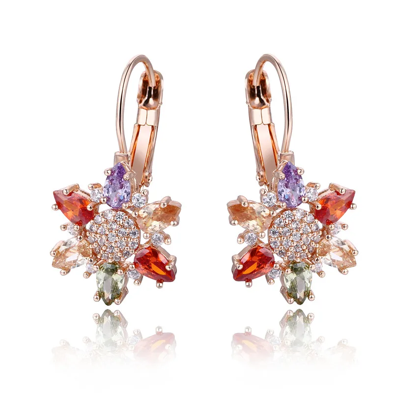 

FYM Fashion High Quality Rose Gold color Flower Shape Earrings Cubic Zirconia Hoop Earrings For Women Party Jewelry