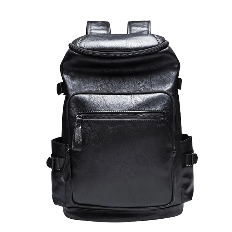 

New 2017 Fashion Zipper Design Men's Backpack Large Capacity PU Leather Male Strap Laptop Black Bag Daily School Mochila