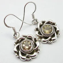 Hermosa Joyería TRABAJO HECHO A MANO, sólido Plata de Lujo CITRINO Pendientes 3.2 CM