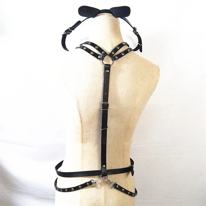 Handmade Leather Waist Belts With Cat's Head Harness Choker Belt Gothic Women Body Bondage Corset Straps Novelty Cinturones