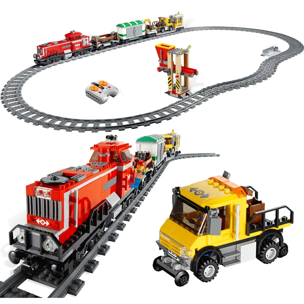 

898pcs Fit Legoness City 3677 RC Red Cargo Train Rail Railway Modle Building Blocks kits Brick toys for children Christmas Gifts