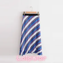 Summer Vintage striped pleated skirt women casual high waist long skirt 2018 korean fashion boho beach party zipper retro skirt abstract striped pleated skirt