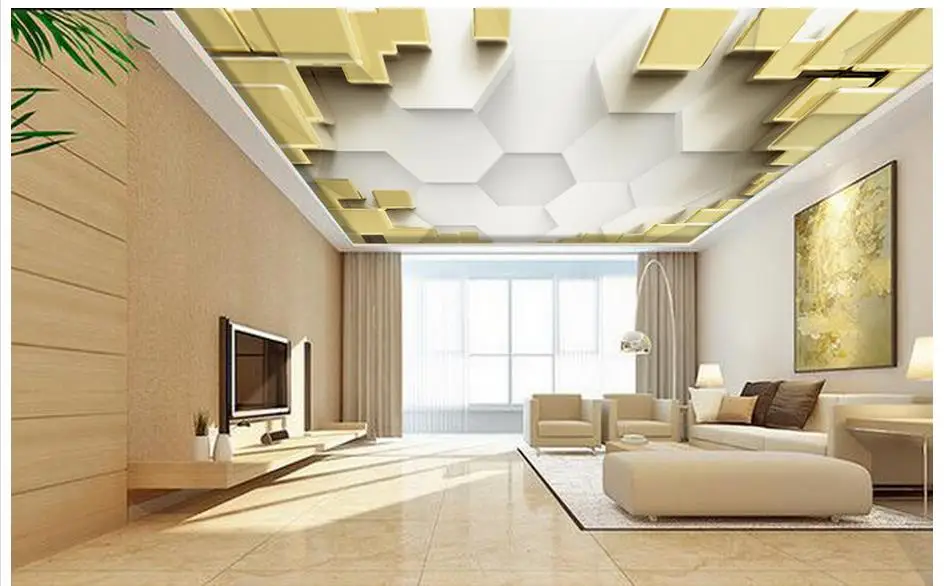 

Custom 3d wallpaper 3d ceiling murals wallpaper Golden condole carries on the three-dimensional square 3 d frescoes home decor