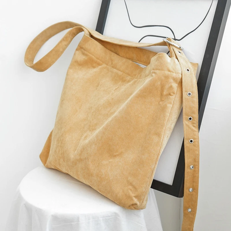 Женская Вельветовая сумка на плечо, Большая вместительная Складная многоразовая сумка для покупок, повседневные пляжные сумки для девушек, студенческие школьные сумки