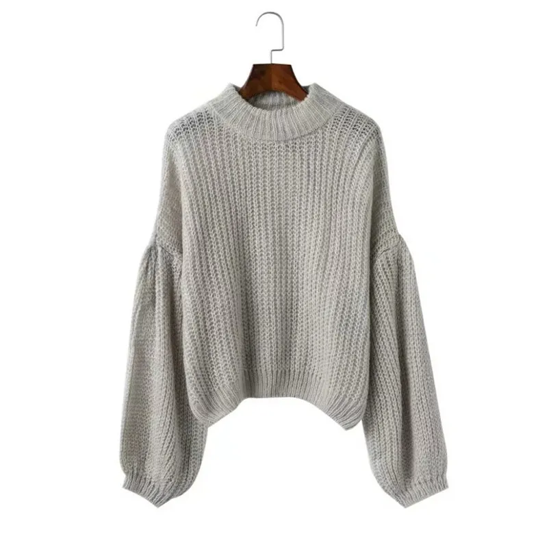 High quality sweater women winter 2018 Casual Fashion Sleeve Round Neck Long Sleeve female Solid Sweater Top Blouse O05#N (21)