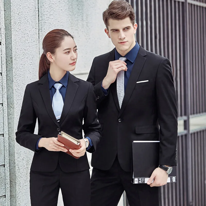 

2019 autumn and winter clothing women's suit men and women long sleeve coat with white-collar suit business managers